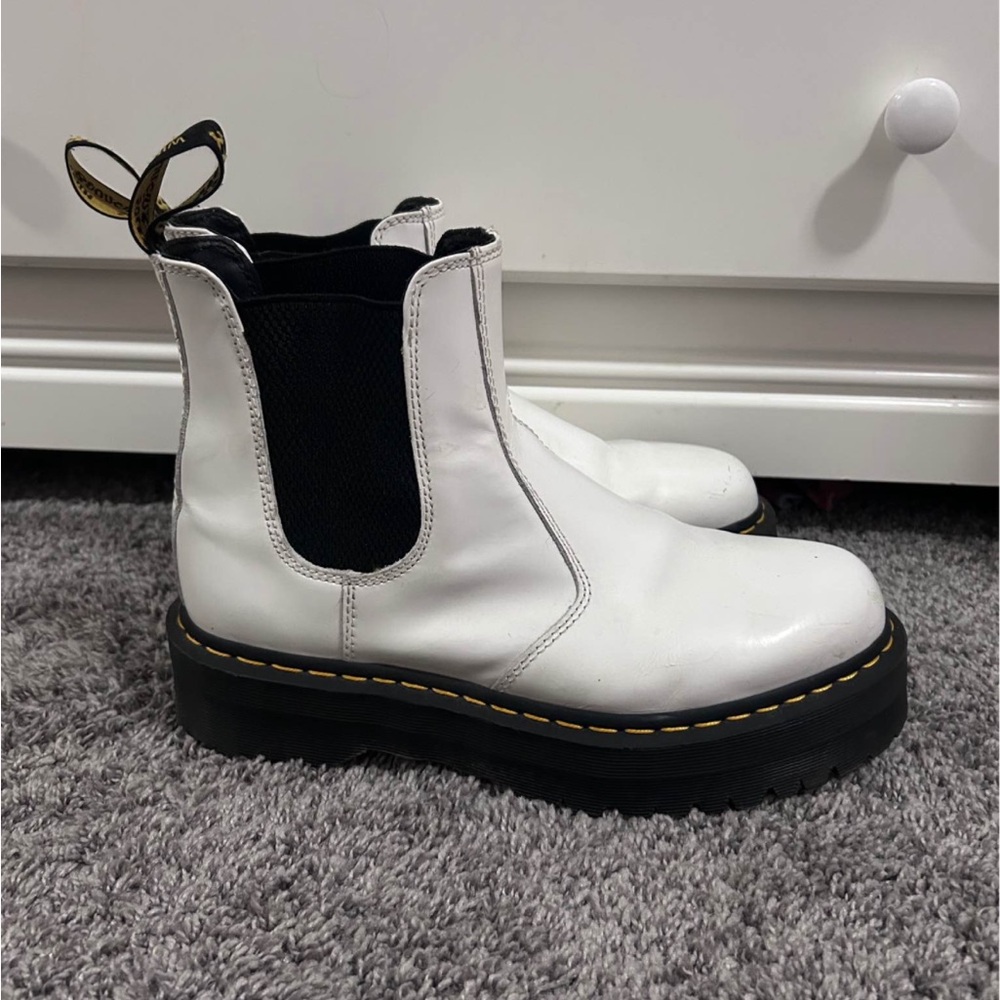 Dr. Martens White Ankle Boots with Black Sole